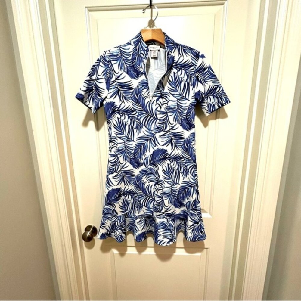 Tommy Bahama Blue and White Leaf Print Golf Dress XS